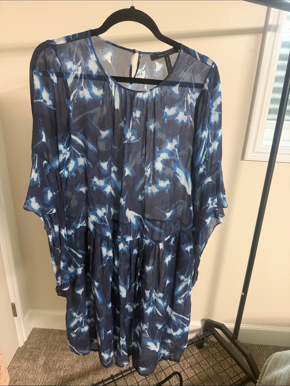 BCBGMaxAzria Navy and White Floral Midi Dress